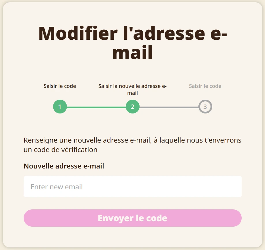 Formulaire Modifier adresse e-mail étape 2